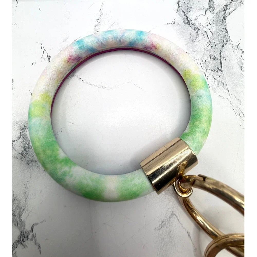 Pastel Bangle Keychain Wristlet Gold Tone Tassel 9